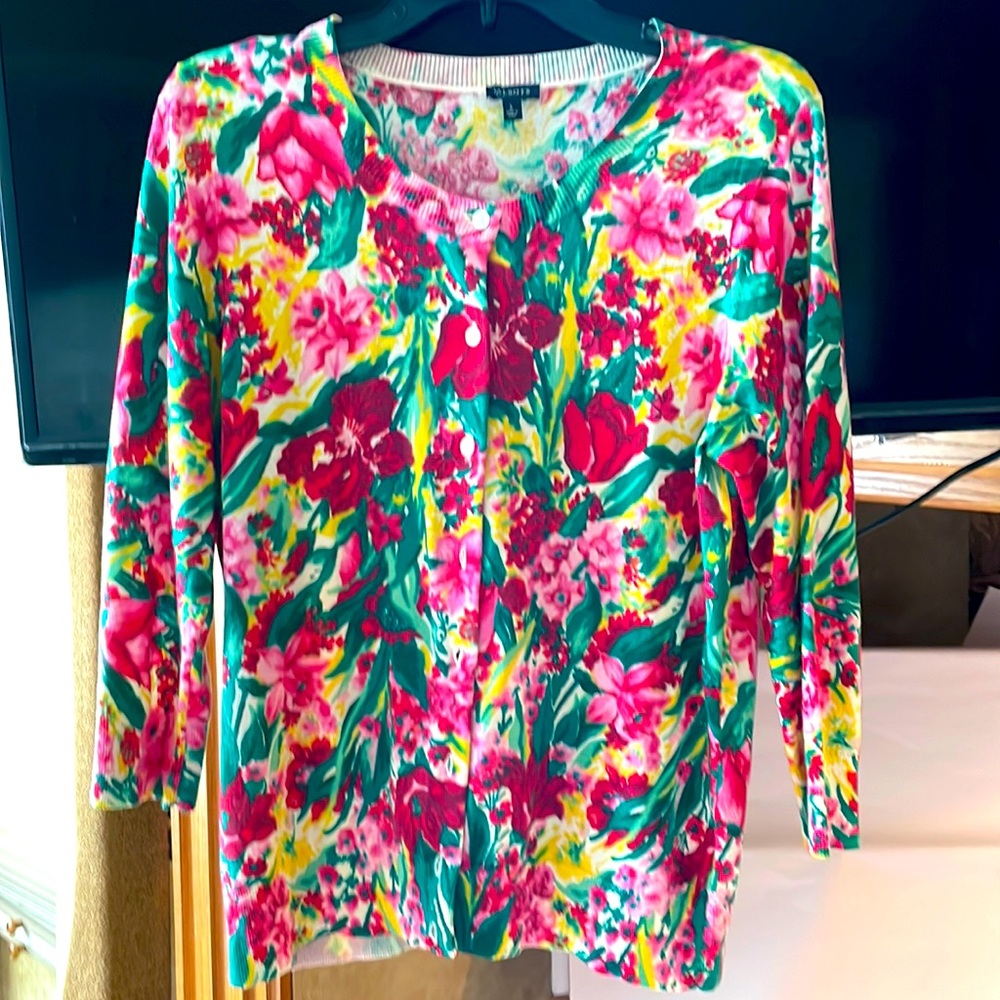 Talbots szL multicolored floral cardigan Excellent Condition super bright &soft